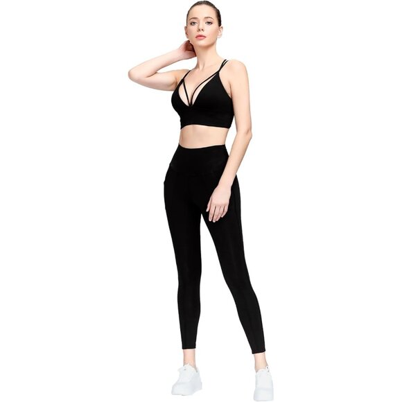 Women's Black Strappy Bralettes Pull-on Sports Bra Rave Top Festival Outfits - Picture 8 of 9